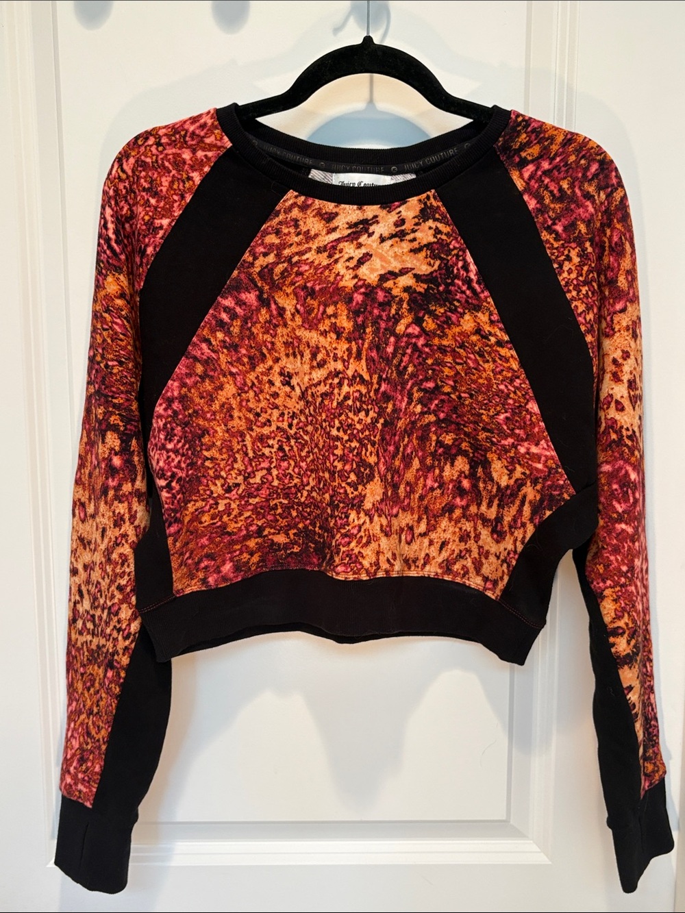 Juicy Couture Pink & Orange Animal Print Cropped Raglan Sweatshirt